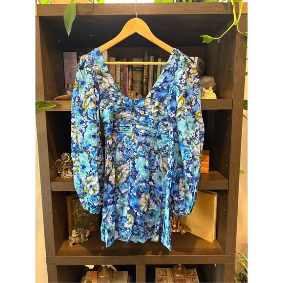 NWT For Love & Lemons x Revolve Astor Blue Floral Mini Dress Size XXS - Picture 6 of 9